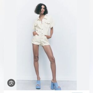 White denim Jean Collar Romper